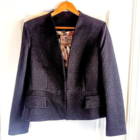 Etro Milano Black Textured Italian Peplum Blazer Jacket - Picture 1 of 8